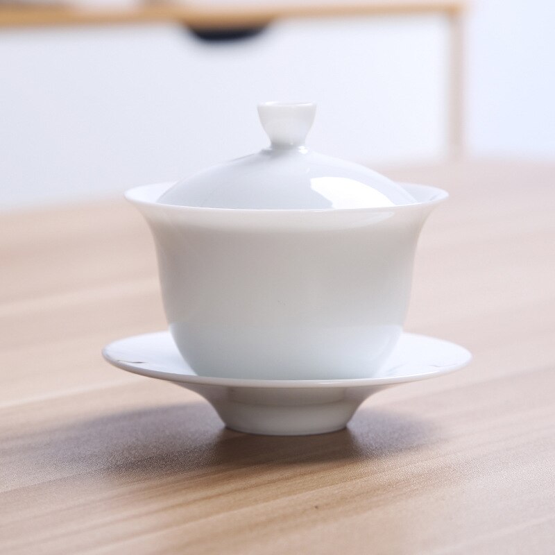 Chinese Traditional Tea Set Gaiwan White Porcelain Tea Set Tureen Cup Bowl Tea Ceremony Kung Fu Ceramics Flower Tea Master Cup: white