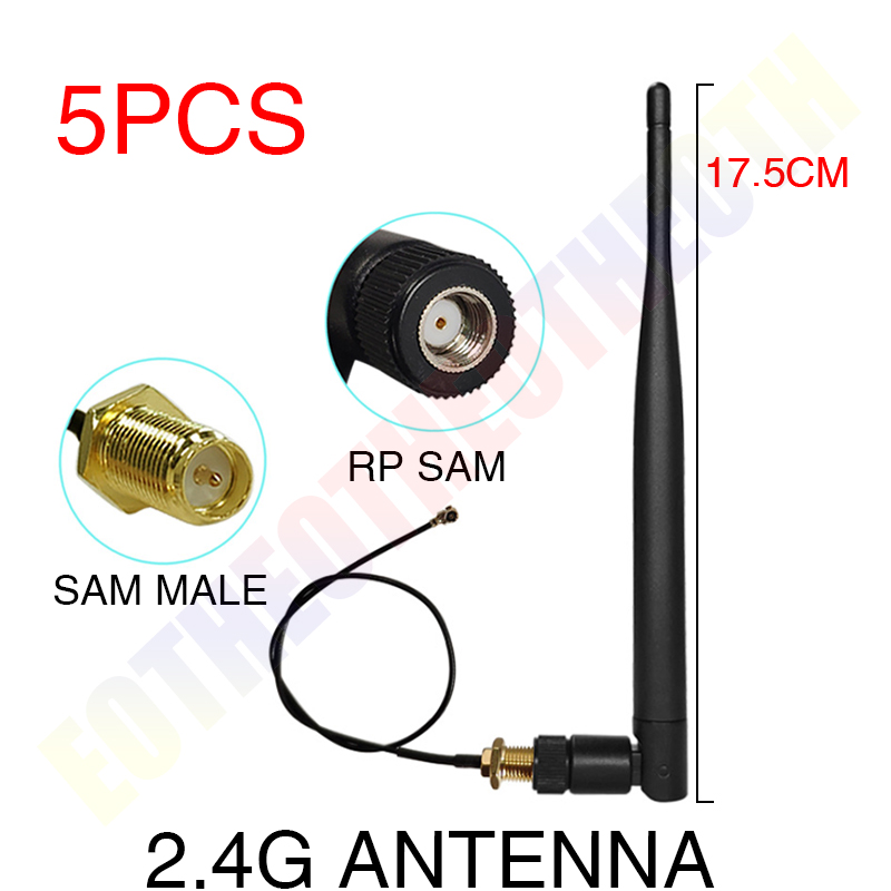 2.4 Ghz Antenne Wifi 5dBi Wifi Antenne 2.4G RP-SMA Mannelijke 2.4 Ghz Antena Wi-fi Router + Pci U. Fl Ipx Naar Rp Sma Male Pigtail Kabel: 5PCS