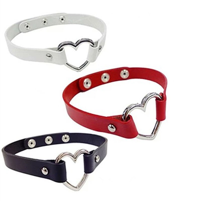 Moderna y CHIC gargantilla para mujer, de piel sintética, hecha a mano con remache estilo Punk y anillo redondo, Collar de corazón, joyería nueva