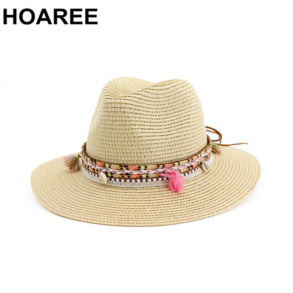 Hoaree strå solhatt vit panama hatt strand dam sommar kepsar sombrero kvinnlig fedora casual dam chapeau