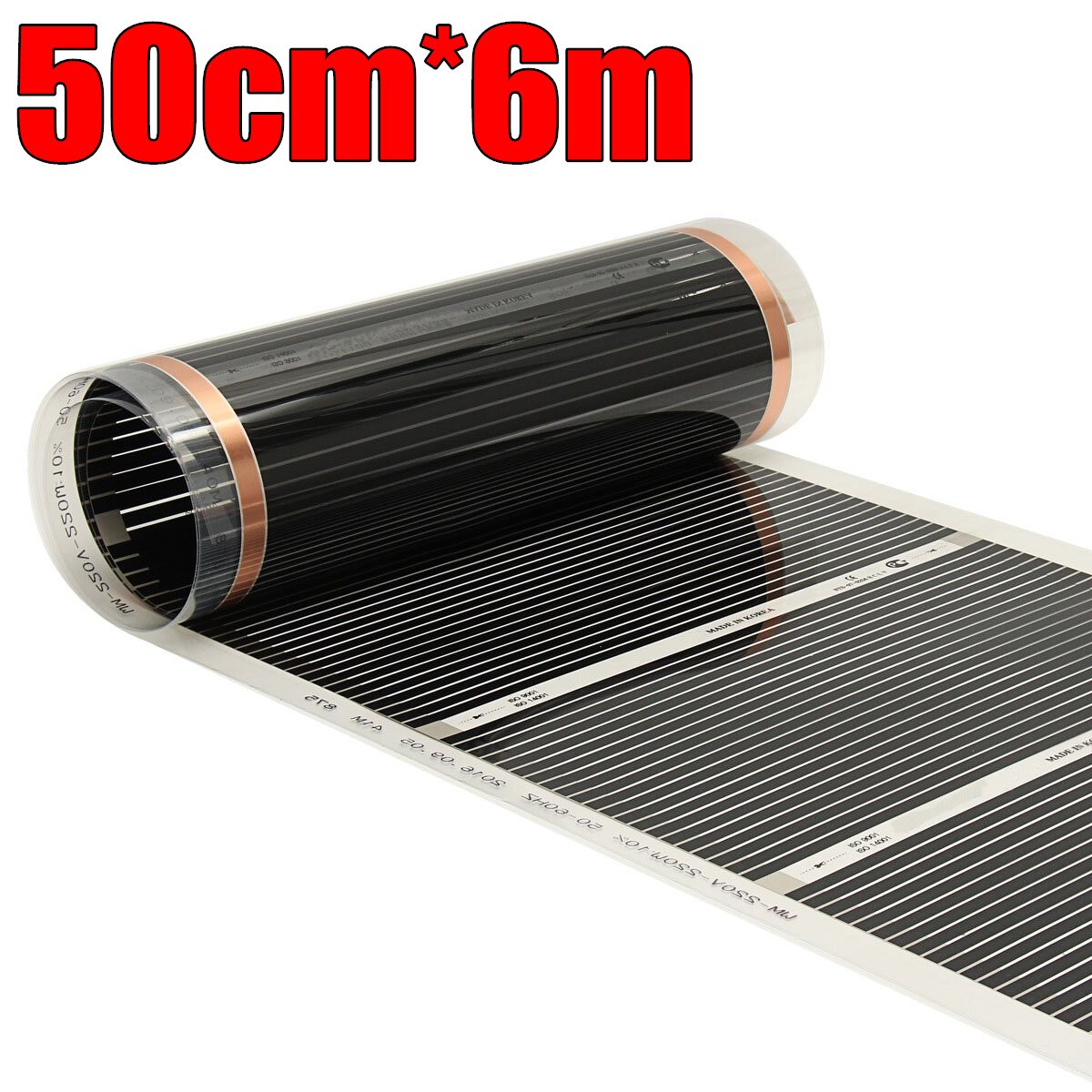 60Degree 50cmx2/4/6m Electric Home Floor Infrared Underfloor Heating Warm Film Mat: A50cmX6m
