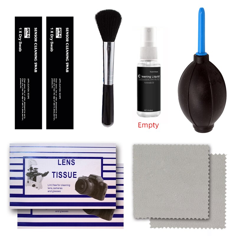 Kit de nettoyage d'objectif souffleur d'air, brosse, tissus, papier de soie, vaporisateur, écouvillon de capteur pour appareil photo DSLR et accessoires électroniques