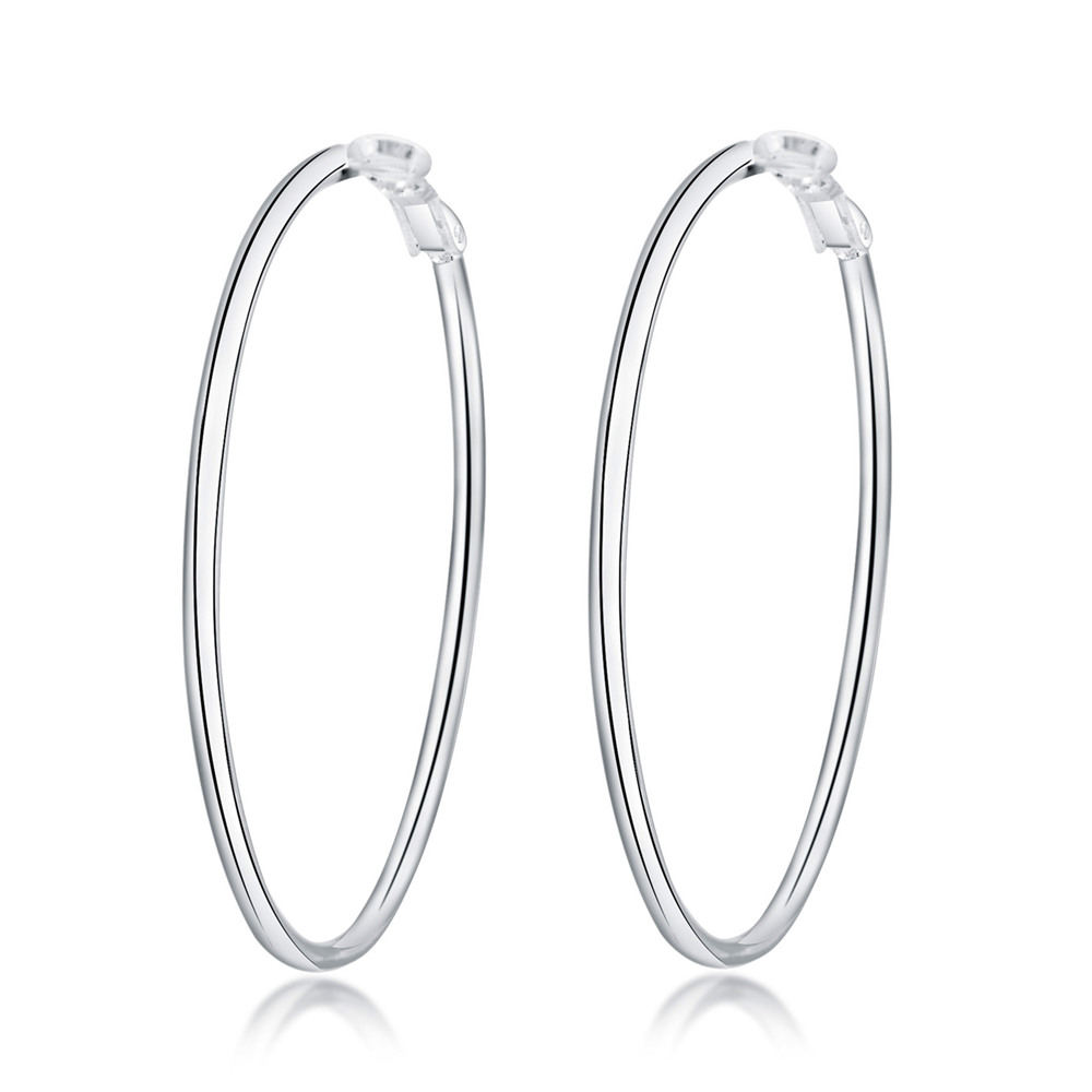 Echte 925 Zilveren Ronde Cirkel Hoop Oorbellen Sieraden Voor Vrouwen Dunne Kleine Big Hoops 50 MM 60 MM 70 MM 80 MM