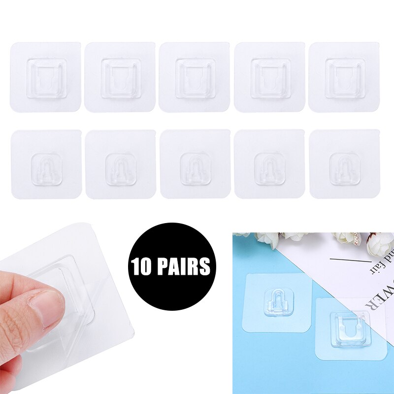 10 paires Transparent Double face adhésif crochets mur porte métal fort adhésif crochets pour la vie à la maison suspendus accessoire
