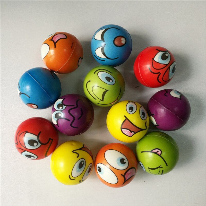 Stress boll relief tecknad smiley face pu skum bollar anti stress leksaker för barn pojkar flickor 63mm 12 st