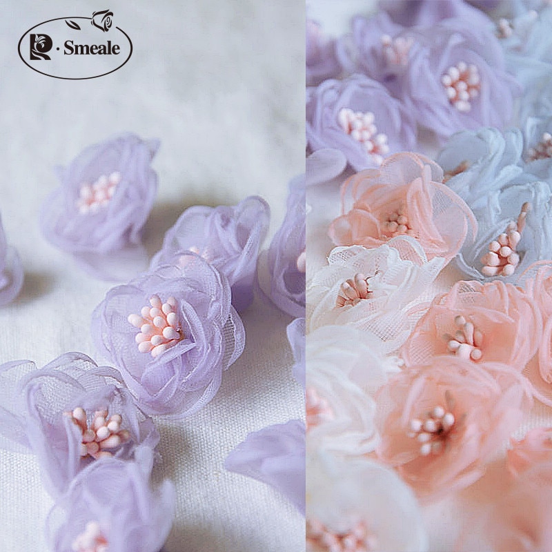 10 Stks/partij Handgemaakte Babykleertjes Organza 3D Kleine Bloemknop Mini Bloemen Jurk Hoofddeksels Oorbel Hoed Zak Diy Decoratie RS2884