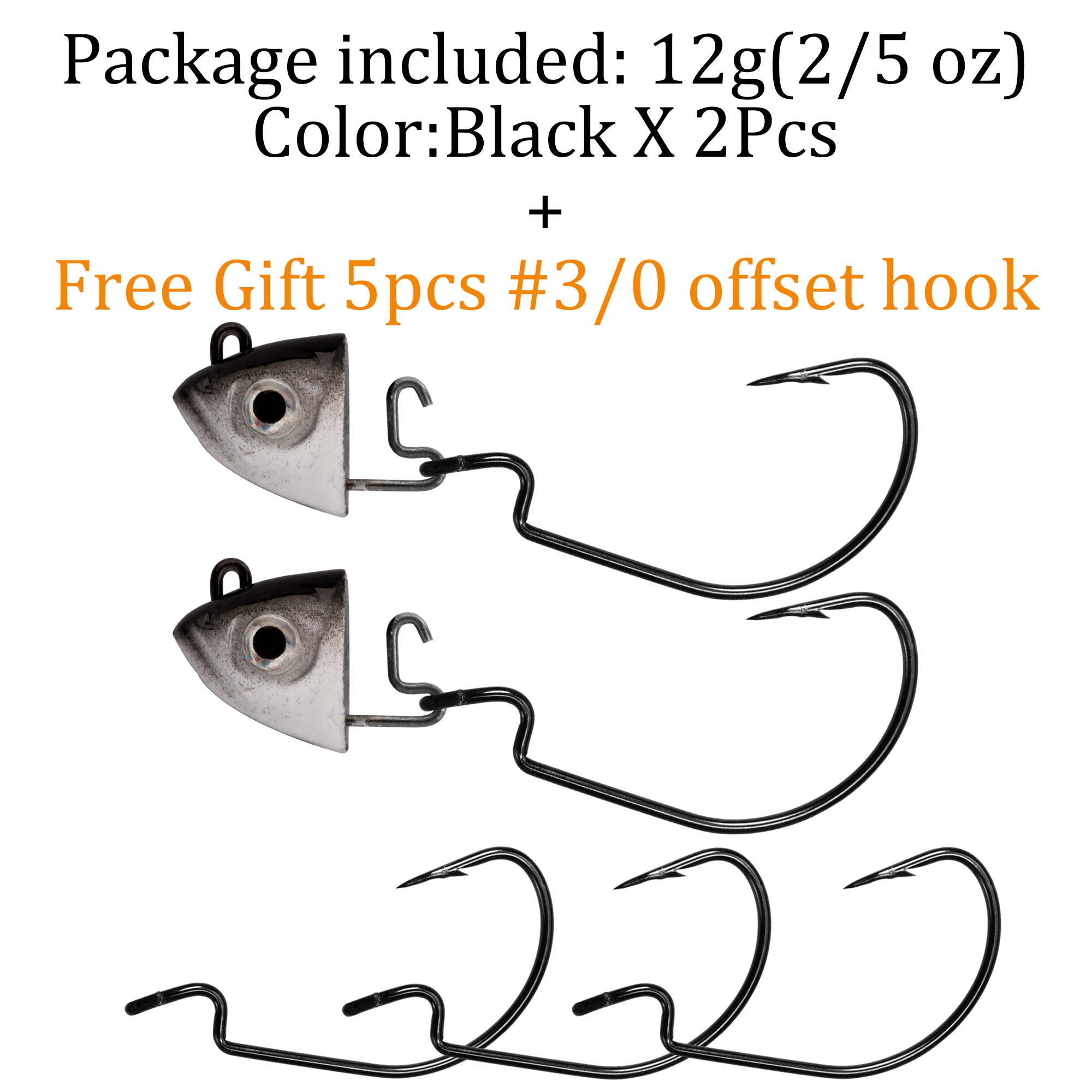 THKFISH – hameçons de pêche à tête plombée, 2 pièces, 10g 12g 25g, têtes de gabarits oculaires, appât dur # Crochet barbelé en acier à haute teneur en carbone 3/0 pour vers souple: Gris clair
