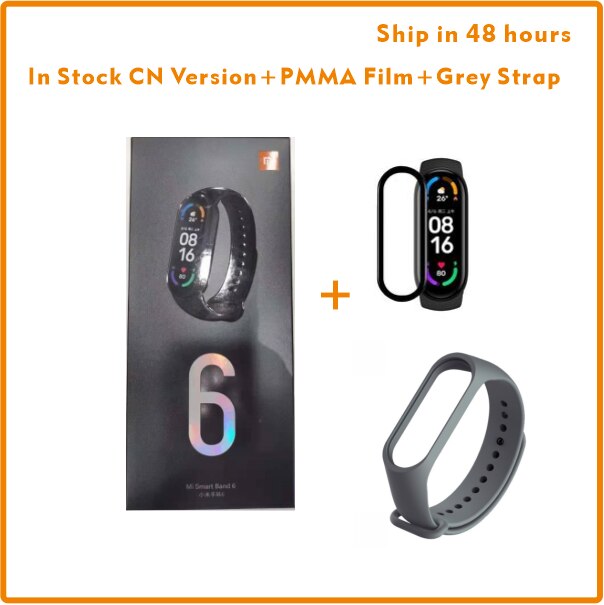 In Voorraad Originele Xiaomi Band 6 Mi Band 6 Bloed Zuurstof 1.56 Amoled Fitness Tracker Hartslagmeter Smart Polsband Band: Add Grey Strap
