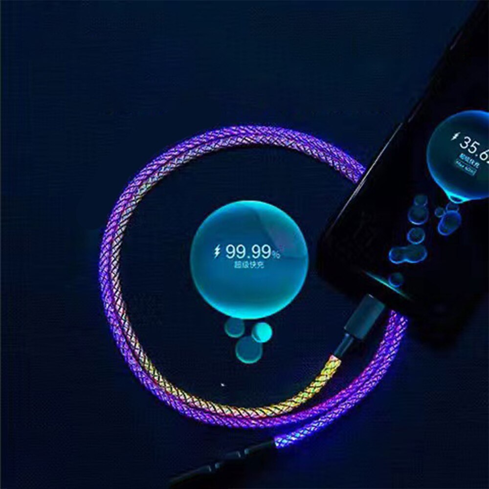 66W 6A Super Charge Soort C Kabel Led Rgb Gradiënt Licht Snel Opladen Usb C Draad Voor Iphone Huawei xiaomi Type-C Gloeiende Lijn: 12W For iPhone