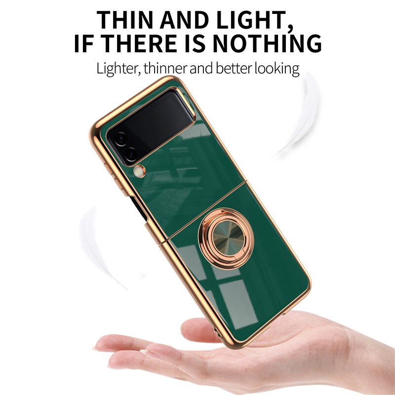 Voor Samsung Z Flip 3 Armor Shockproof Bumper Telefoon Case Voor Samsung Galaxy Z Flip 3 Magnetische Plating Ring Stand houder Cover
