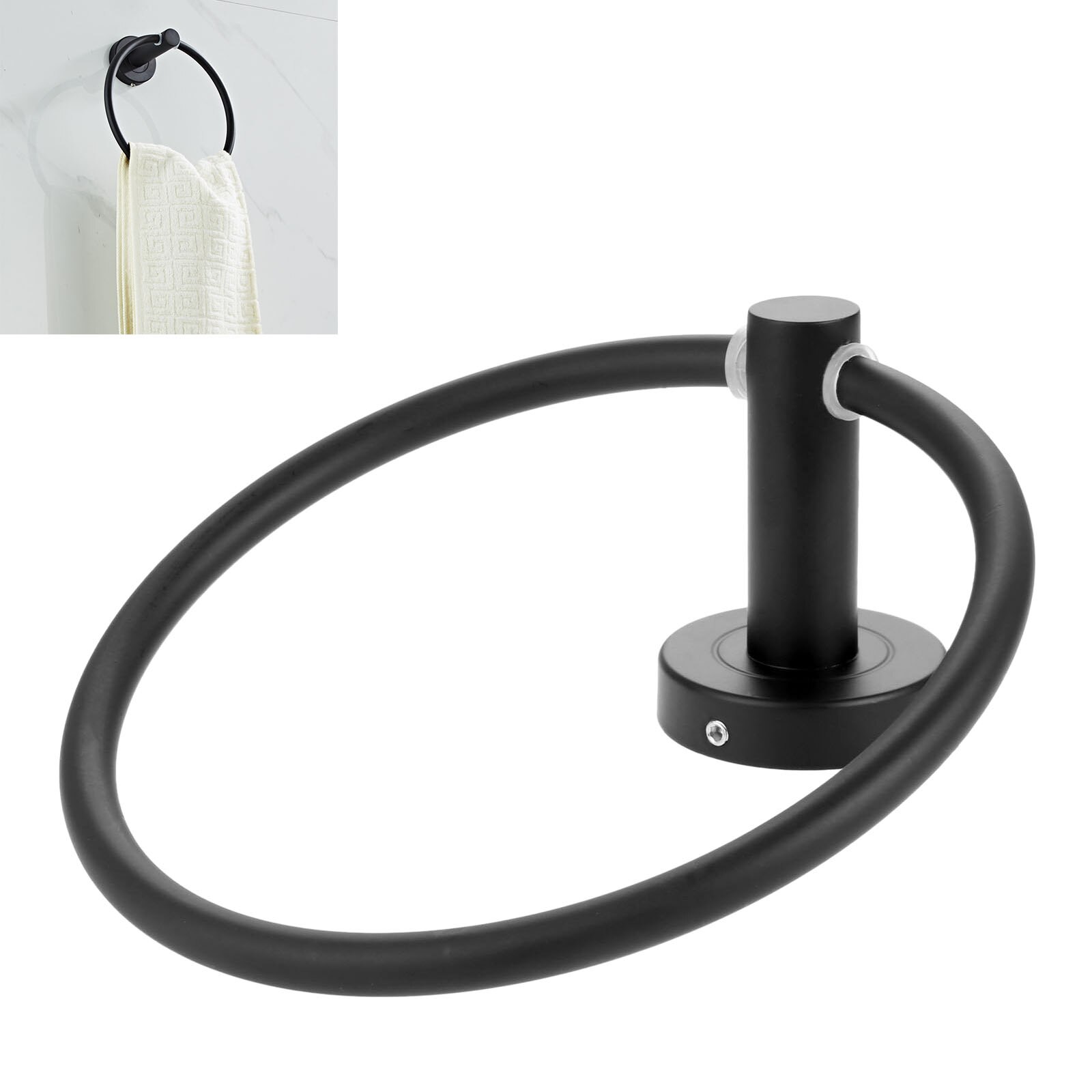 Porte-serviettes mural noir en acier inoxydable, anneau de serviette pour salle de bains, porte-serviettes à main, matériel de salle de bains
