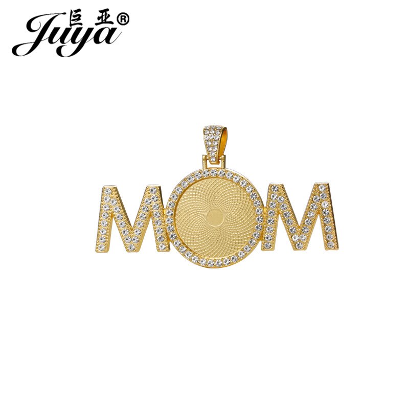 30PCS &quot;MOM&quot; Pendant Base Diamond Rhinestone Bezel 25mm Circle Blank Tray Charms For DIY Jewelry Making Accessories Women: Golden