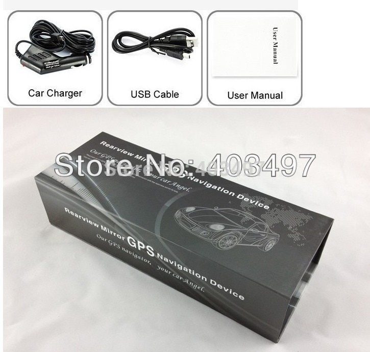 Rétroviseur GPS 4.3 pouces avec bluetooth | AV IN 4 go de charge, carte 3D