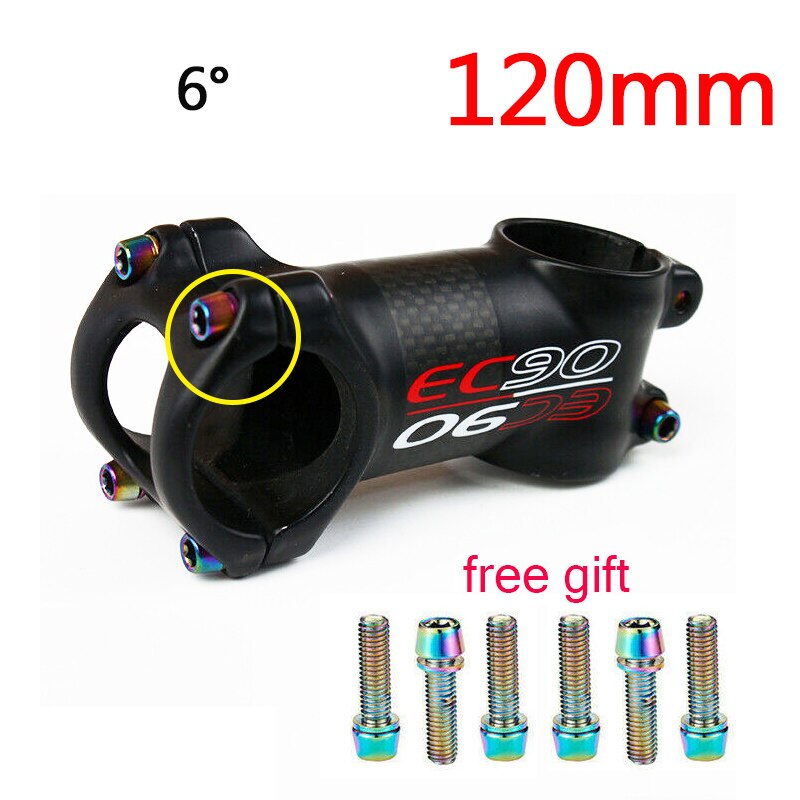 Ec90 31.8mm mtb cykelstammar kolfiber 6/17 graders styrstam 60-120mm mountainbike skaftskruvar cykeltillbehör: 6 grader -120mm