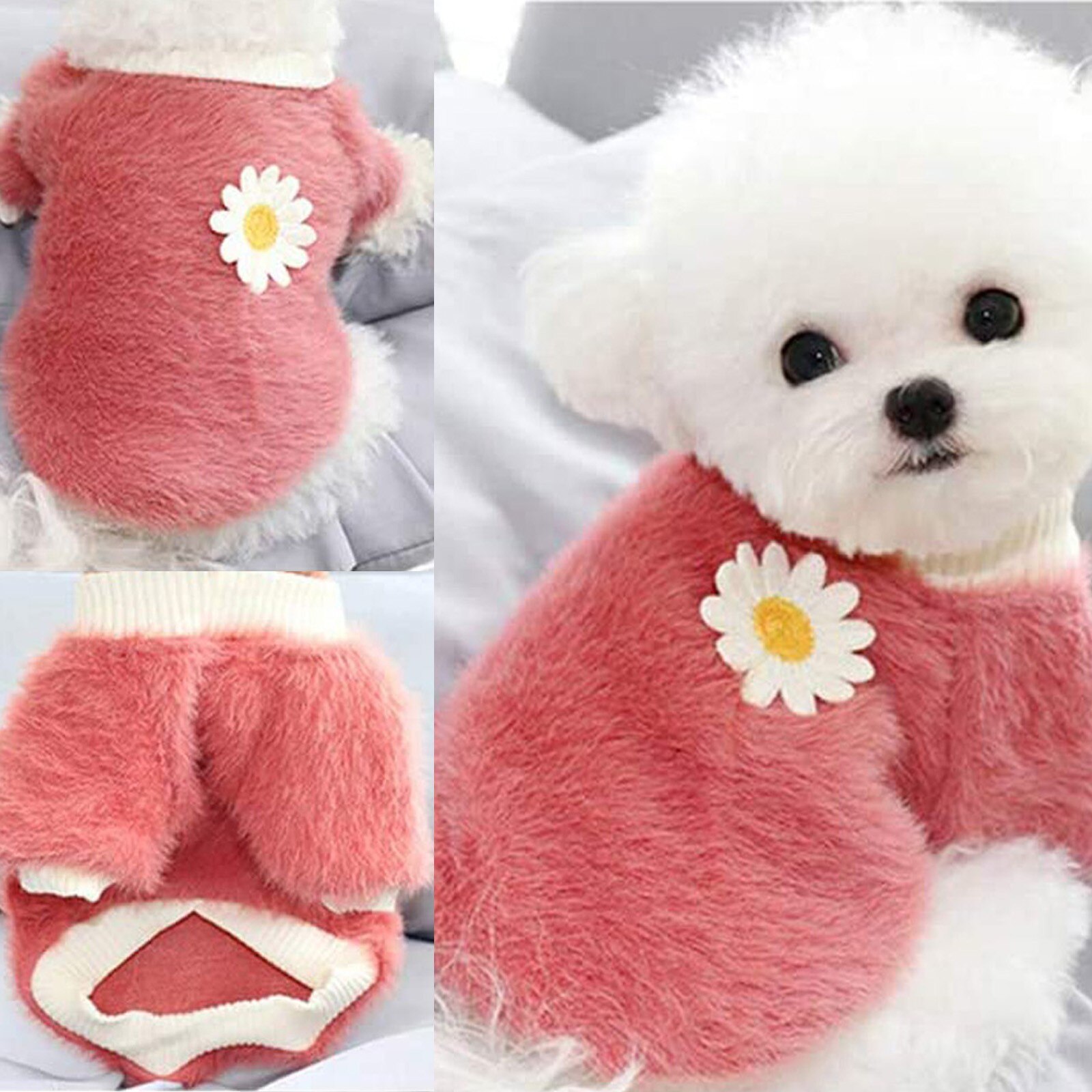 Transer Daisy Bloem Kleine Hond Winter Kleding Zachte Warme Pluche Hond Trui Hond Kleding Teddy Jas 211