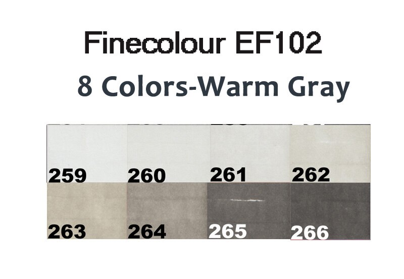 Finecolour EF102 Brush Grayscale Art Marker Flexible Soft Tip Pens 5/8/55pc Dual Cool/Warm/Natural/Tone Gray Markers Draw Render: 8 colors warm gray