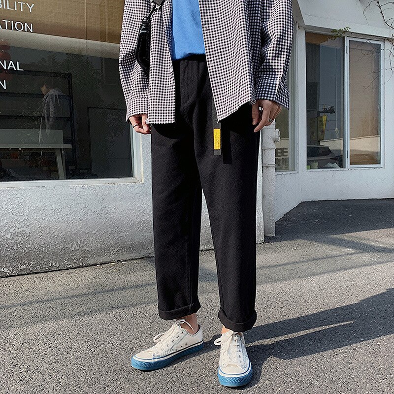 Cool herre stil løse store ben lige student jeans bukser point far brede ben casual bukser: Sort / Xxl