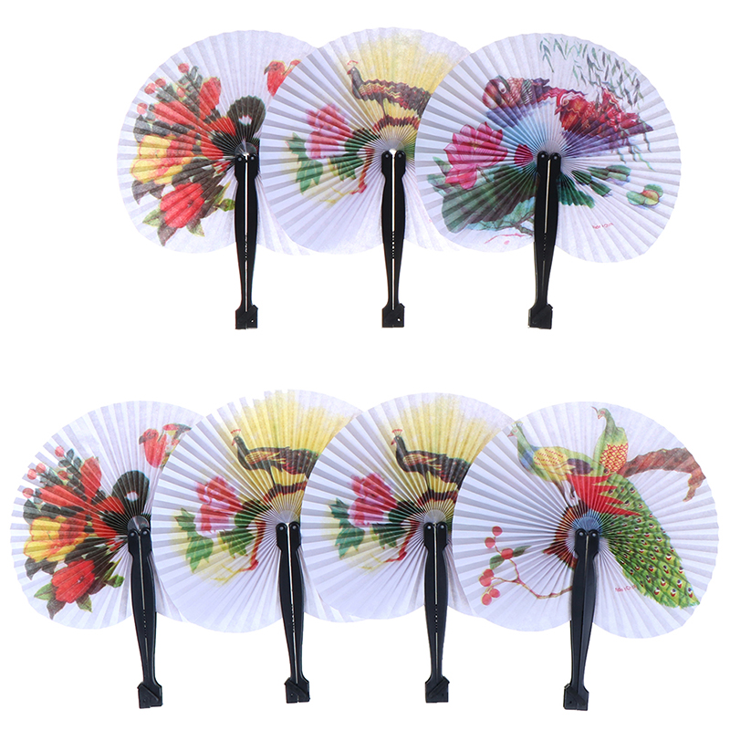 Pocket Folding Hand Fan Round Circle Printed Paper Party Decor Decorative Fan Chic Female Handheld Fan Chinese