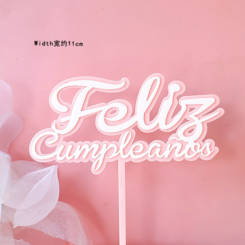 Feliz cumpleaños. español akryl slik farve tillykke med fødselsdagen kage topper på spansk til festdekoration bageartikler: 1pc år 049g