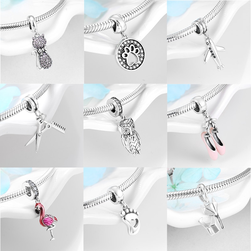 Alta qualidade 925 prata esterlina bela coruja flamingo encantos pingentes talão apto original kataoka charme pulseira pulseiras jóias