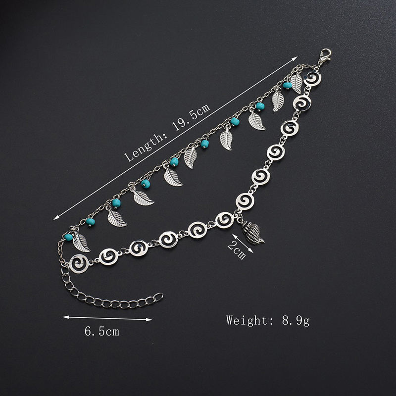 Cavigliera etnica foglia rotonda fiore di loto a piedi bracciali alla caviglia per donna catena per gambe gioielli 19.5cm(7 5/8 &quot;) di lunghezza, 1 pezzo