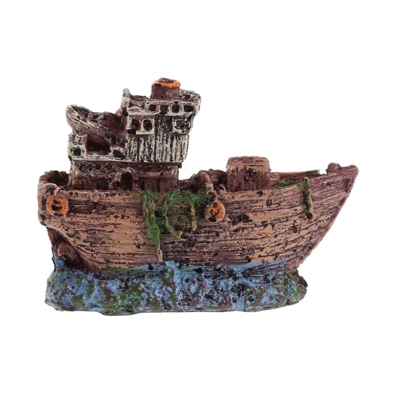 Ornamento de barco de resina de aquário pequeno paisagístico aquário pirata tanque de peixes barco ornamento artificial resina naufrágio navio pirata: bb boat