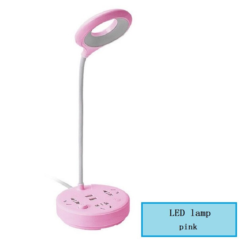Desktop Power Socket with 3Way Socket 2USB Vertical Table Lamp Touch Switch Three-speed Adjustment Brightness Electric Outlet: Pink  2.8M Line / CN