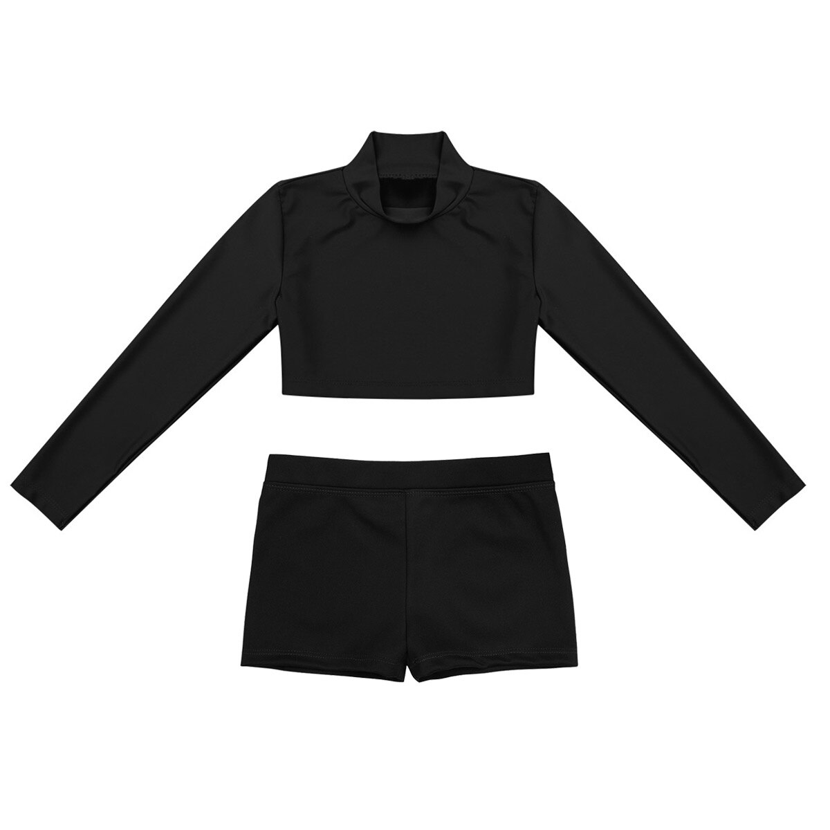 Børn piger lange ærmer crop top v-front linning shorts underdele danse sæt ballet gymnastik præstation træning sportsdragter