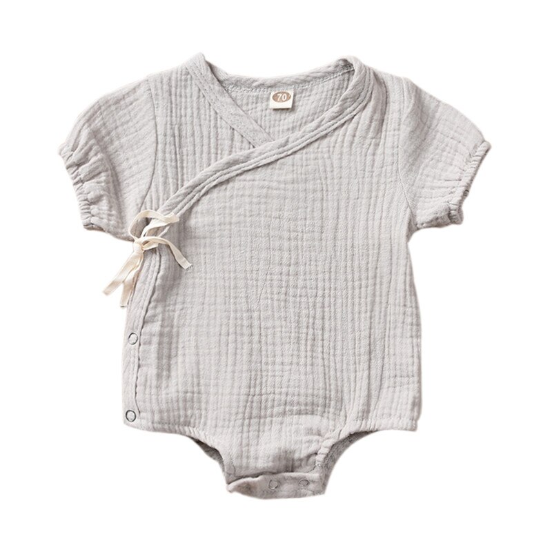 Barboteuse unie à manches courtes pour -né garçon et fille, combinaison en coton à lacets, tenue de soleil, vêtements, 4 couleurs, 0-18M