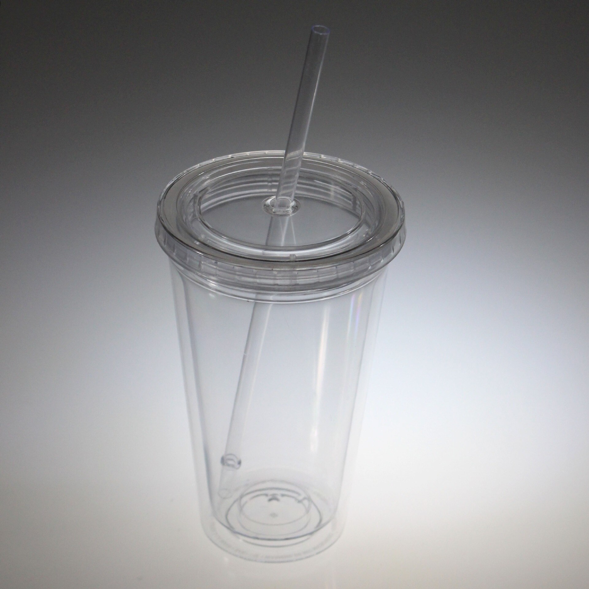 16oz/22oz återanvändbara rese-iskaffe muggar dubbelvägg isolerande klara plastglas med lock och sugrör 1 st ,3 st ,12 st/set