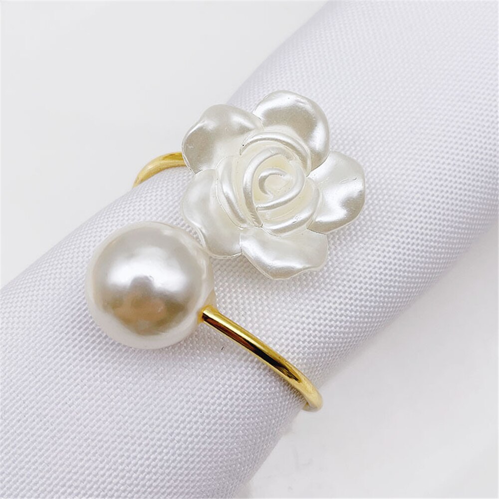 Simple pearl flower napkin ring table top decoration for hotel wedding banquet western food etiquette decoration