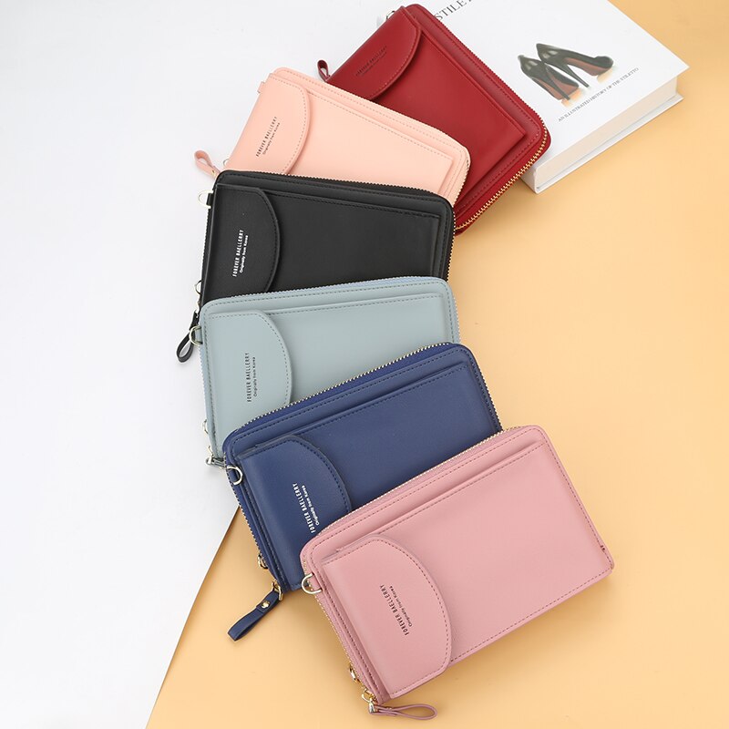 Carteira feminina para sempre baellery, carteira vertical para smartphone com zíper, bolsa de mão