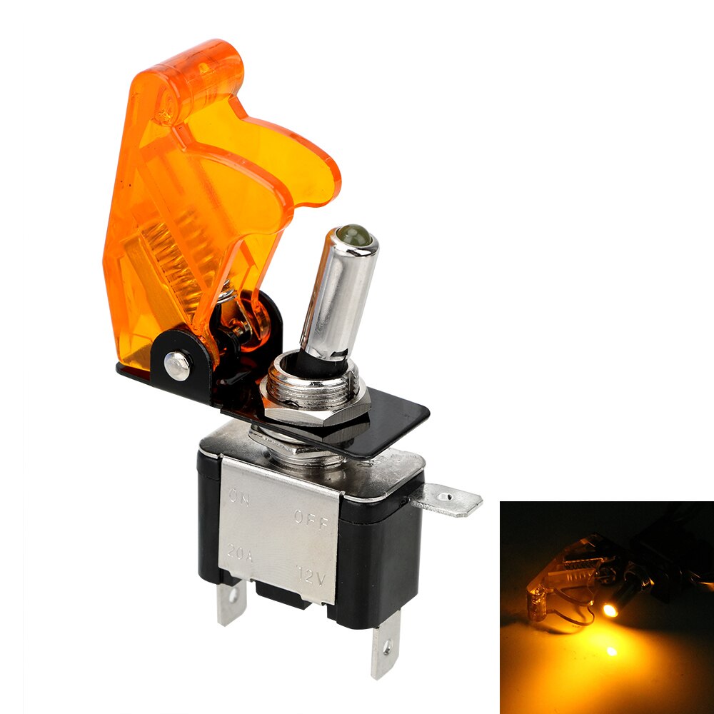 Leepee 12v 20a med beskyttelsesdeksel spst vippebryter ledd bryter kontroll på / av vippebryter bil auto deksel ledet lys: Gul