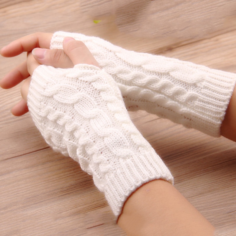 Kvinder uldvante varme fingerløse handsker håndvarmere vinter kvinder arm hæklet strikning faux handsker gants femme