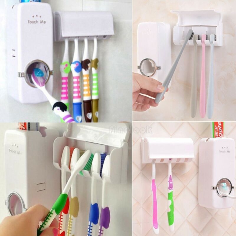 Automatic Squeezer Toothpaste Wall Mount Stand Plastic Toothbrush Dispenser Holder