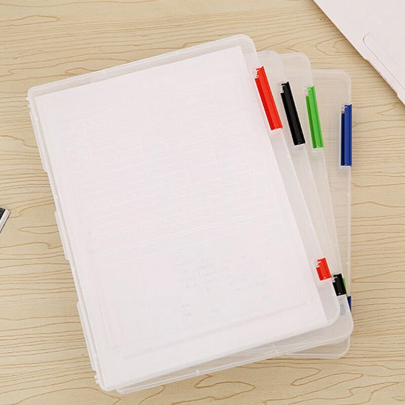 Transparent A4 File Box Portable Plastic Office Stationery Storage Folder Portable Large Capacity Binder