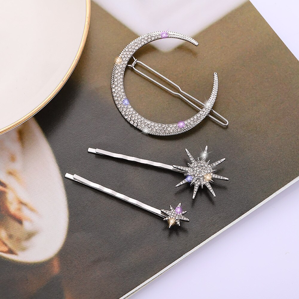 Pinzas de pelo para mujer, pasadores de Color plata antigua de estrella de diamantes de imitación, horquillas, accesorios de joyas para el pelo