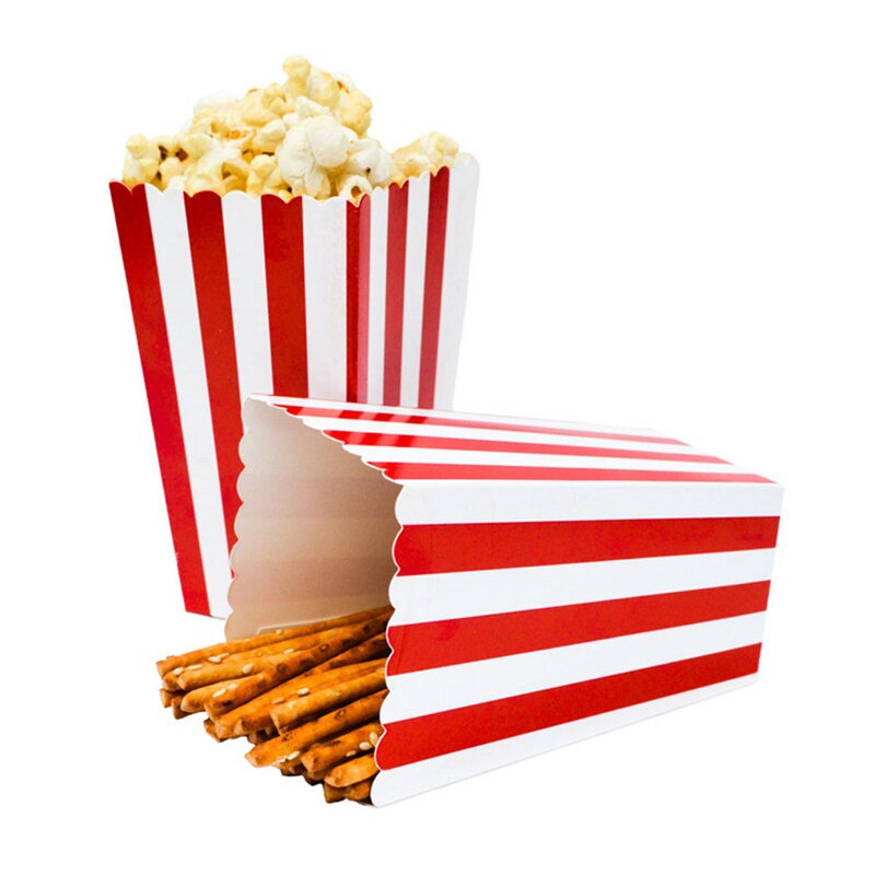 12 stk farverige stribe papir popcorn kasser bryllup dekoration pop majs favor poser jul fødselsdagsfest forsyninger: Rød