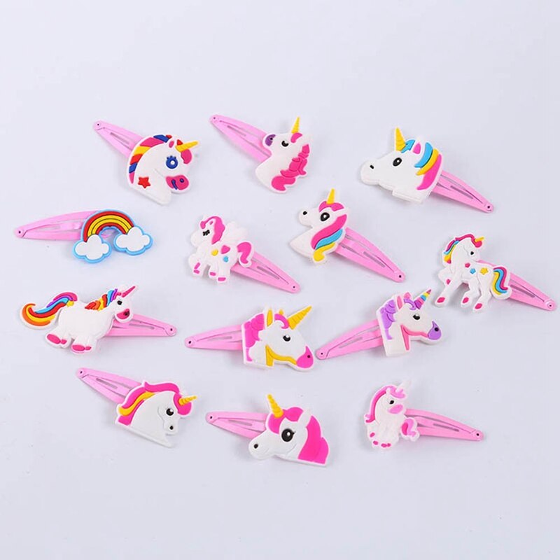 12 unids/lote niños niñas unicornio caballo pinzas encantadoras para el pelo Animal de dibujos animados de horquilla de cabello para Niña Accesorios pelo pasador: Default Title