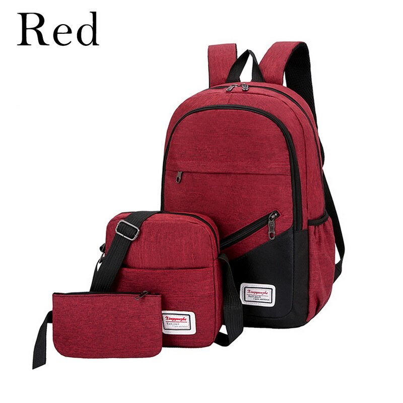 MoneRffi USB Lade Leinwand Rucksack 3 teile/satz Frauen Schule Rucksäcke Schulranzen Für Jugendliche Mann Student Buch Tasche Jungen Satchel: red