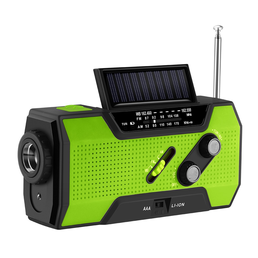 Manivela de mano Radio para Radio Meteorológica NOAA emergencia Solar manivela de mano autoalimentada batería 3AAA linterna 2000 mAh banco de energía