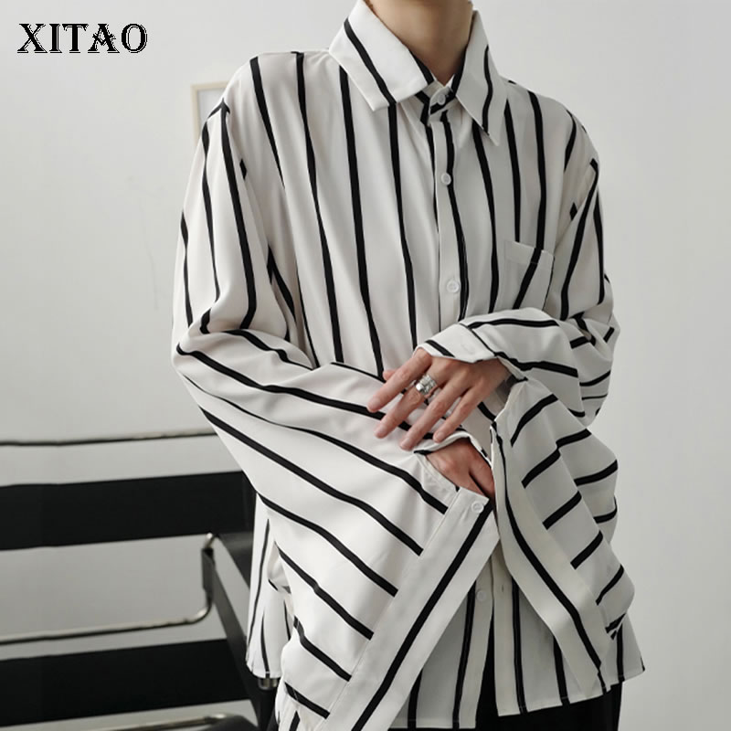 XITAO, camisa a rayas para mujer, otoño , informal, estilo, temperamento que combina con todo, Cuello de camisa de manga larga ZP2045