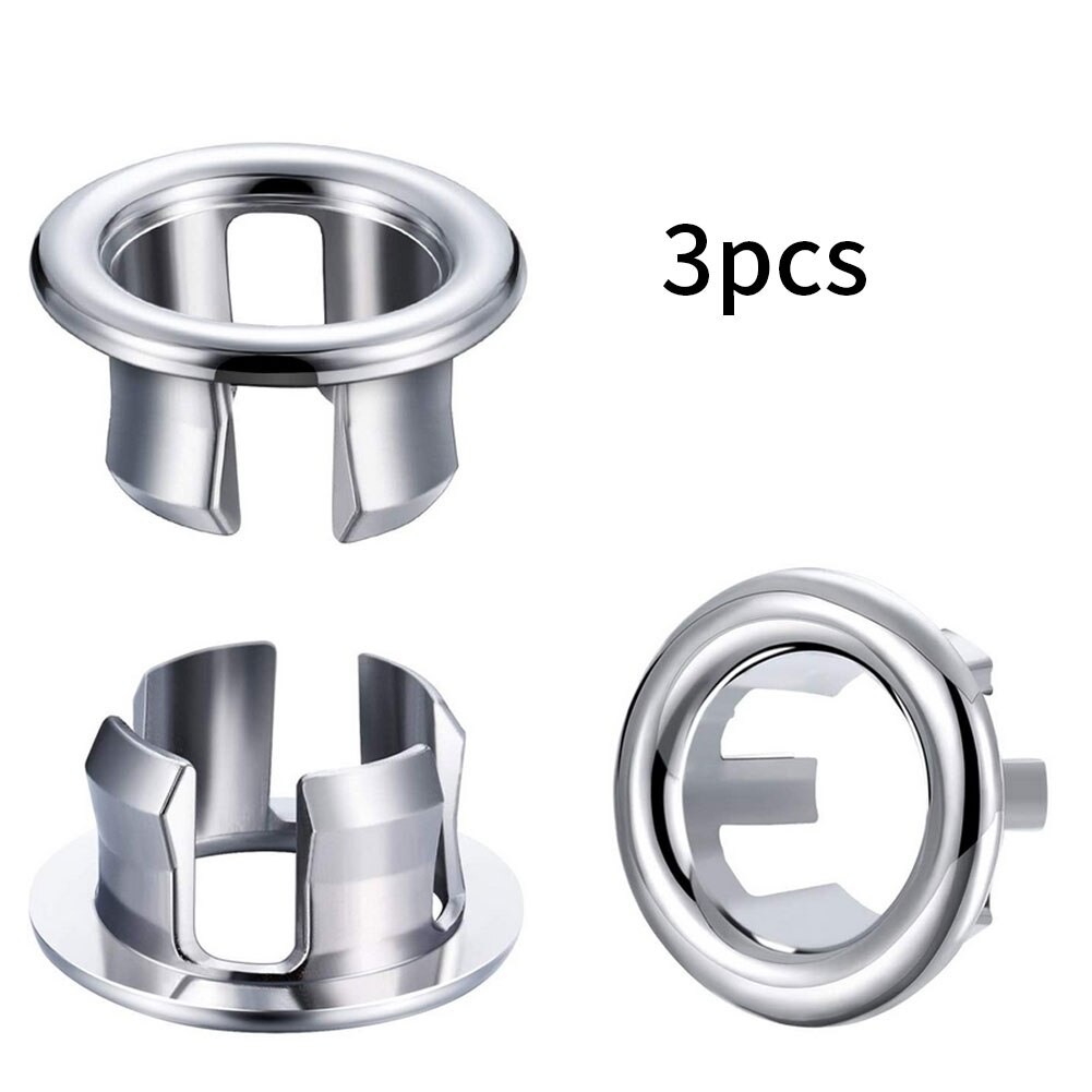 3Pcs Badkamer Wastafel Sink Overloop Ring Zes-Voet Ronde Insert Chrome Hole Cover Cap Holle Ring Wastafel Trim vervanging Afvoer Caps