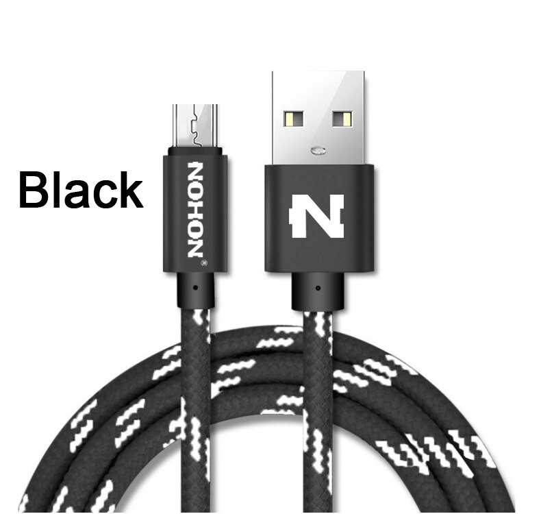 NOHON Micro USB Cable For Samsung Xiaomi Lenovo LG Sony HTC Mobile Phone Nylon USB Charger Cable Fast Charging Microusb Cables: Black