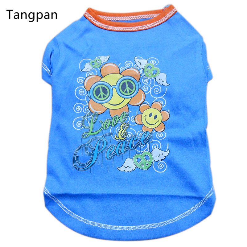Tangpan hundskjorta sommar valpskjorta husdjurskläder: Blå kärlek fred / L