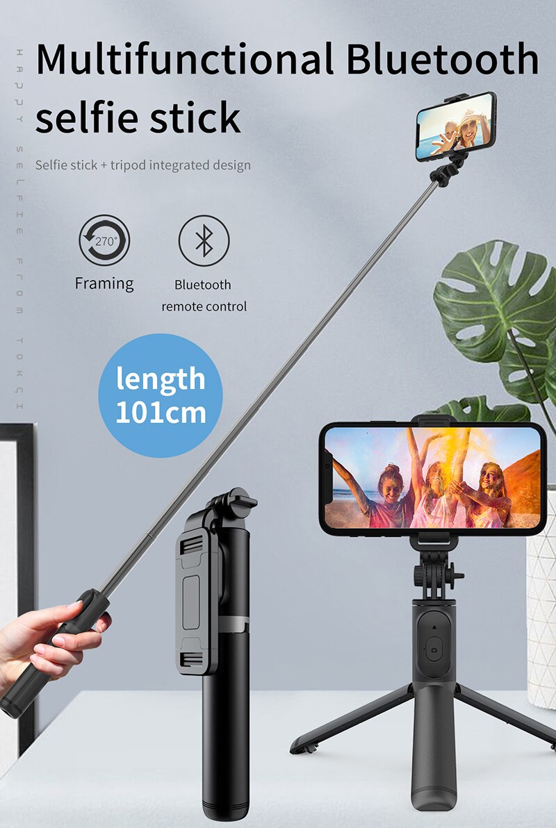 101cm Bluetooth Selfie Stick Tripod - Foldable, Extendable Monopod with Remote for Smartphones & Action Cameras
