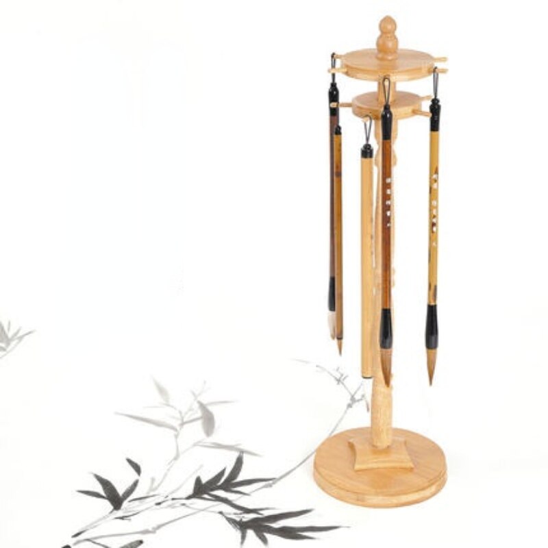 Creatieve Pen Opknoping Kalligrafieborstel Pen Stand Bamboe Schijf Ronde Pen Houder Chinese Schilderkunst Borstel Houder 11 Hangers Pen Stand