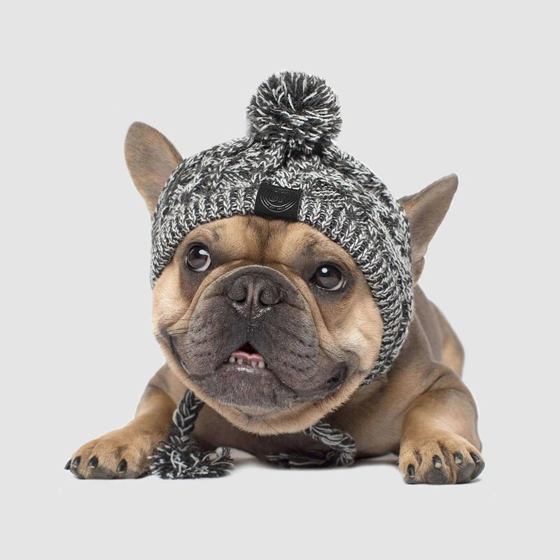 Herfst En Winter Bont Bal Warm En Winddicht Gebreide Hond Hoed Voor Franse Bulldog Chihuahua Warme Hond Bladerdeeg Bal Gebreide huisdier Headge: GRAY / L