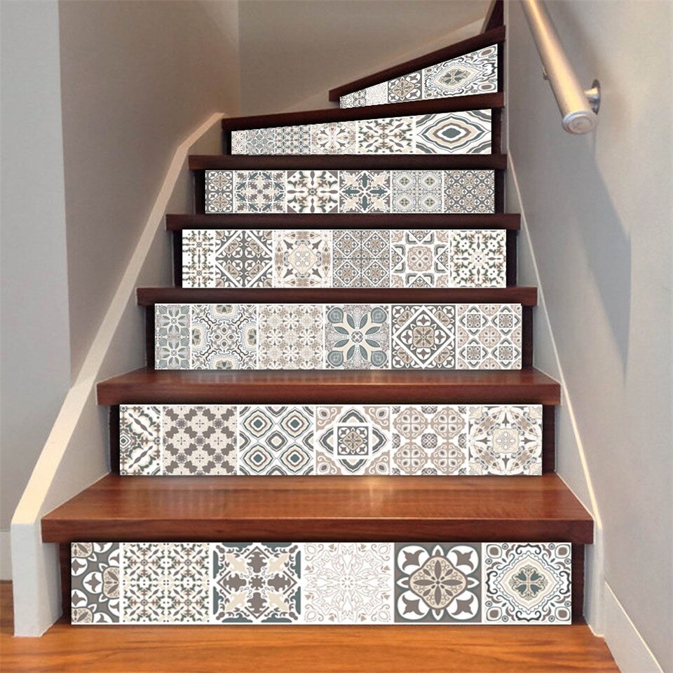 Pegatinas de imitación de azulejos árabes para escaleras, calcomanía de vinilo autoadhesiva para renovación de pasillo, decoración del hogar, 6 unids/set por juego