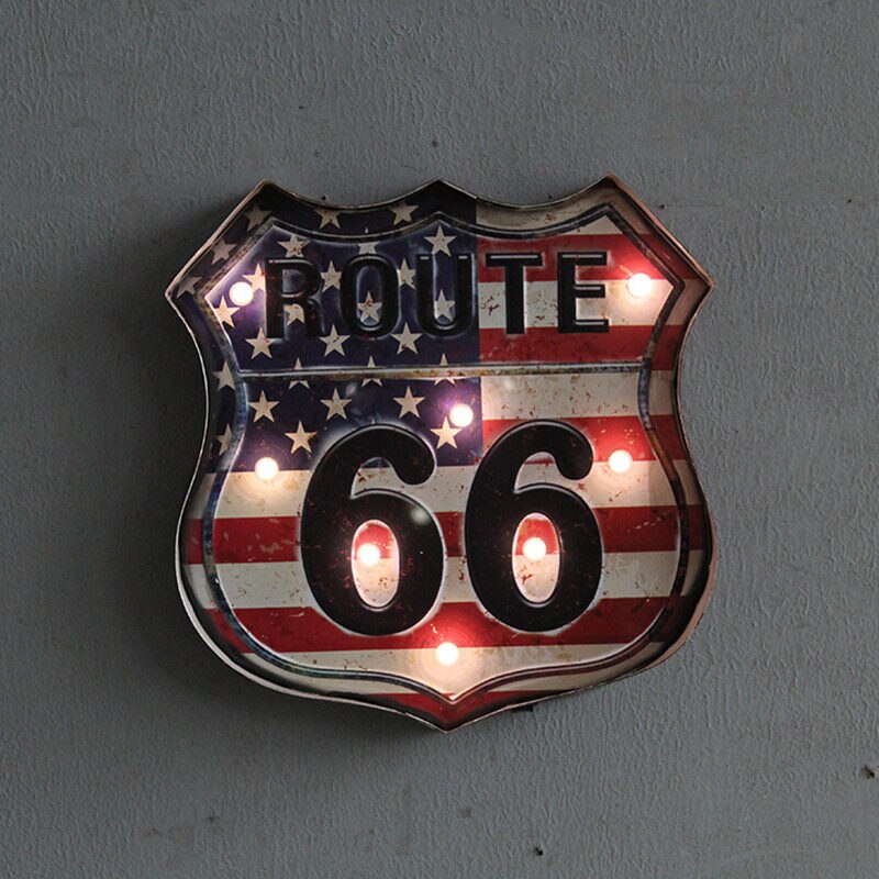 Enseigne Route 66 à Led Vintage, plaque métallique, néon, décoration de maison, Club, café, Art mural suspendu: Default Title